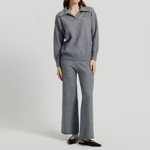 Damen lockerer Pullover mit Polo-Kragen und feiner Struktur Drune