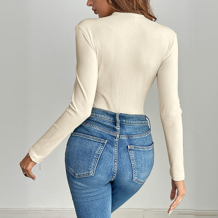 Damen Langarmshirt mit Knopfdetails und Rippenstruktur Drune
