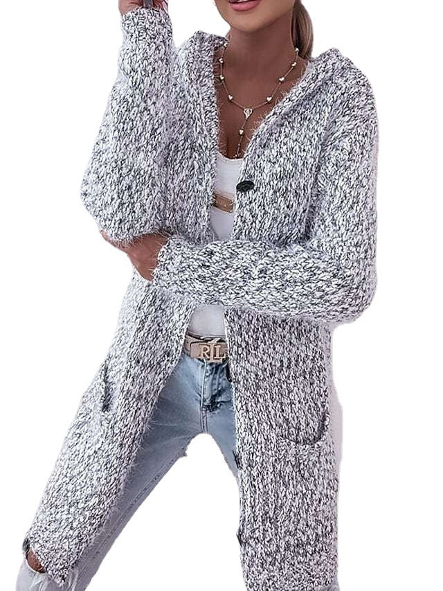 Damen Grobstrickjacke mit Kapuze und praktischen Taschen Drune