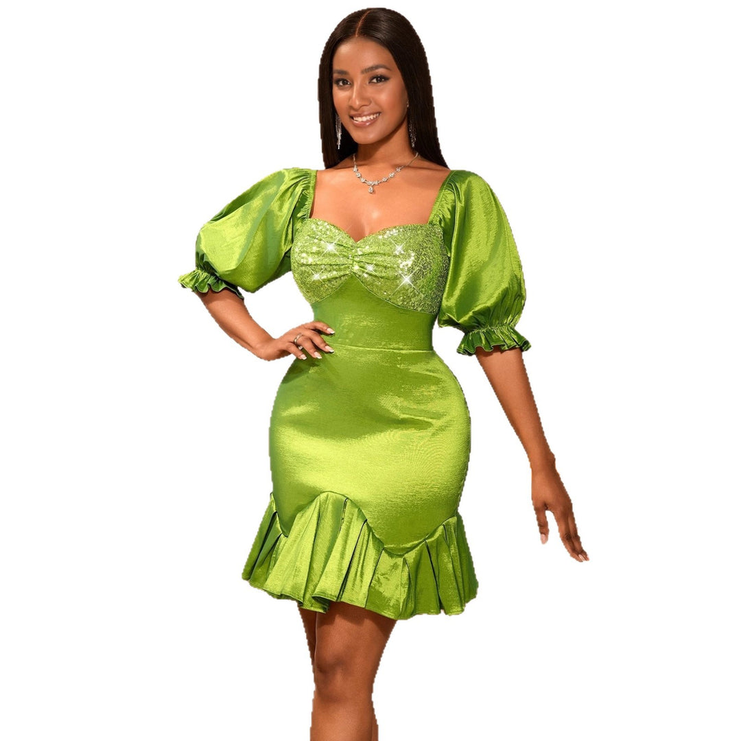 Damen Festliches Kleid mit glitzerndem Bustier und voluminösen Ärmeln Drune