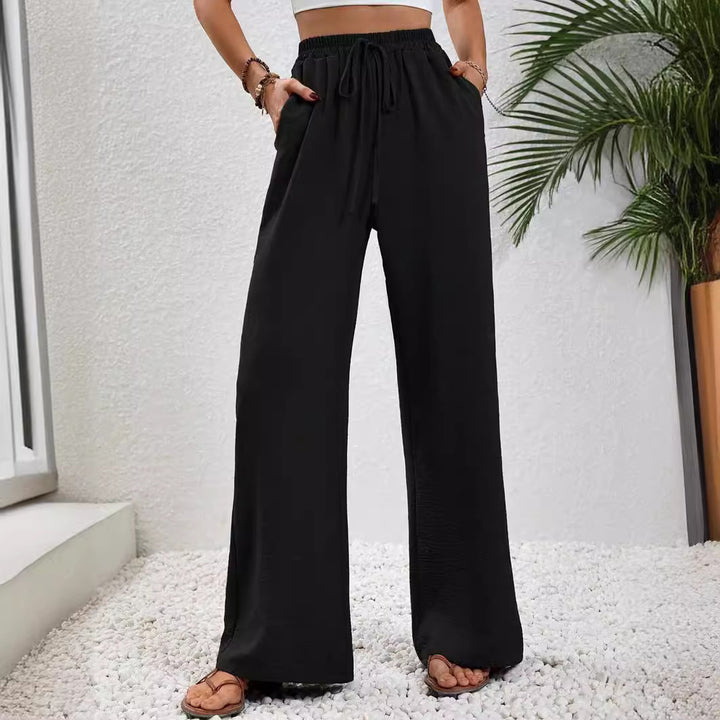Damen lässige, breite Freizeithose mit elastischem Bund und seitlichen Taschen Drune