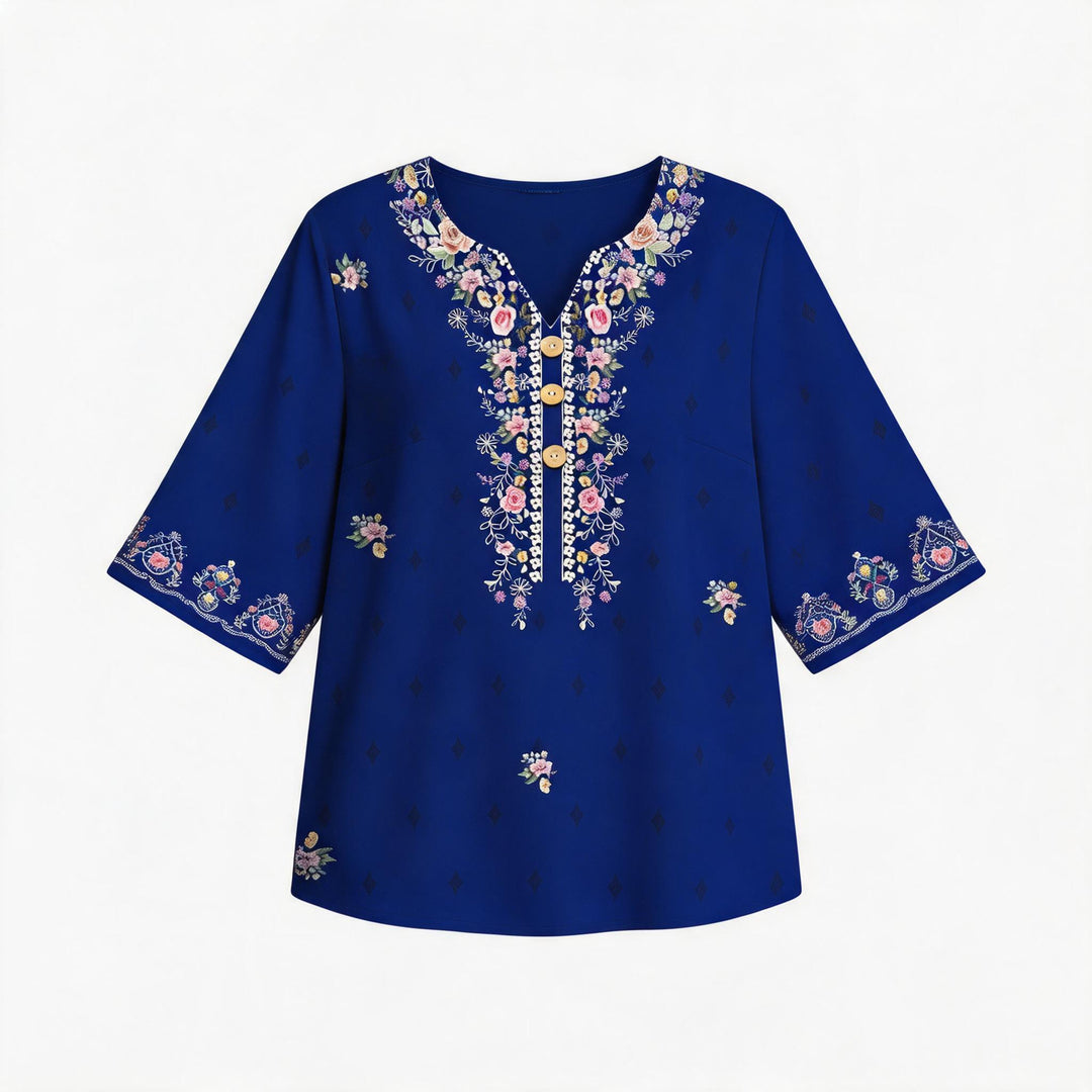 Damen Bluse mit Blumenmuster und Knopfleiste Drune