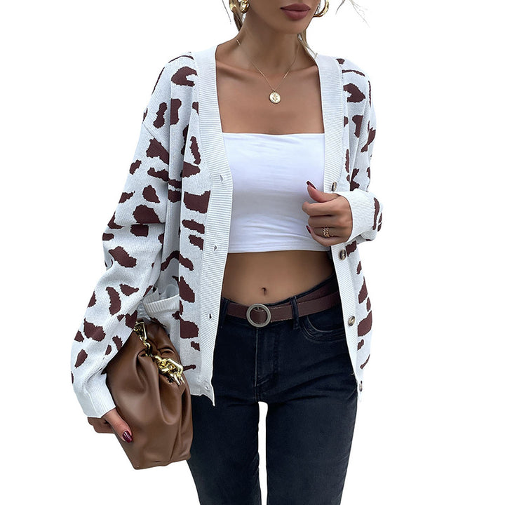 Damen modischer Strickcardigan mit tierischem Muster und Knopfdetails Drune