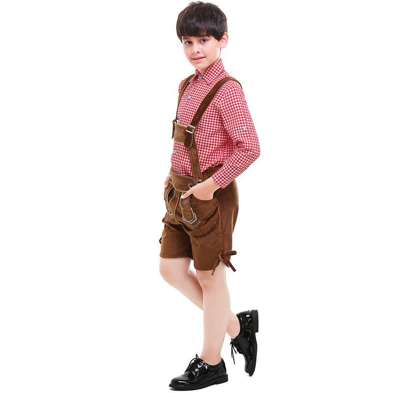 Unisex nan traditionelle Kinderlederhose mit verstellbaren Trägern und feiner Stickerei Drune