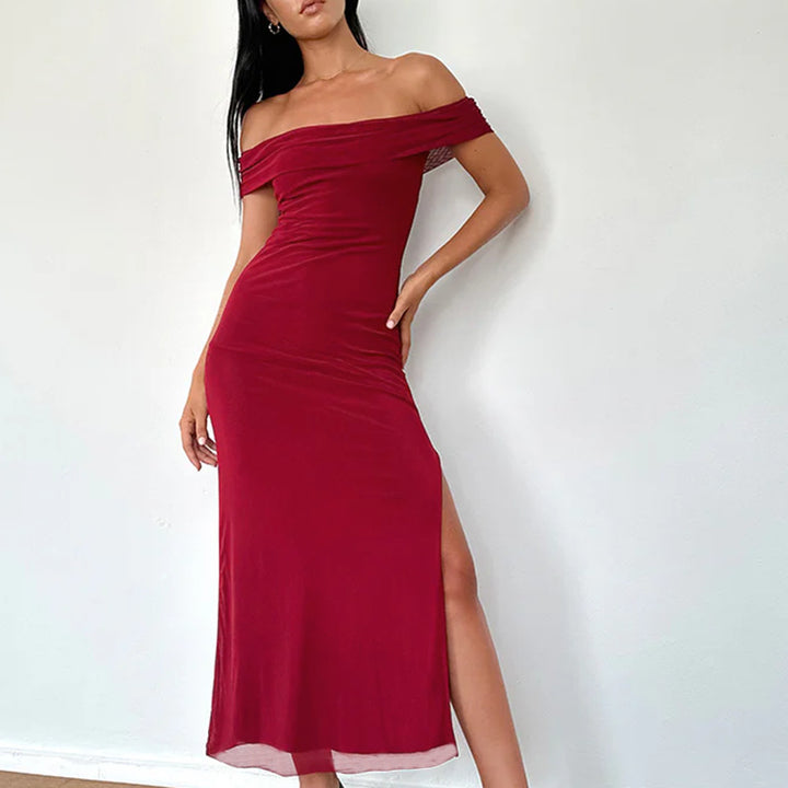 Damen Off-Shoulder Maxikleid mit eleganter Drapierung Drune