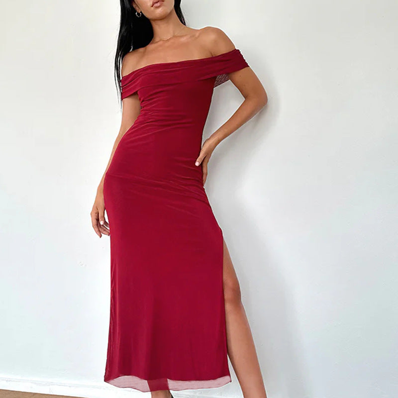 Damen Off-Shoulder Maxikleid mit elegantem Drapierungsdesign Drune