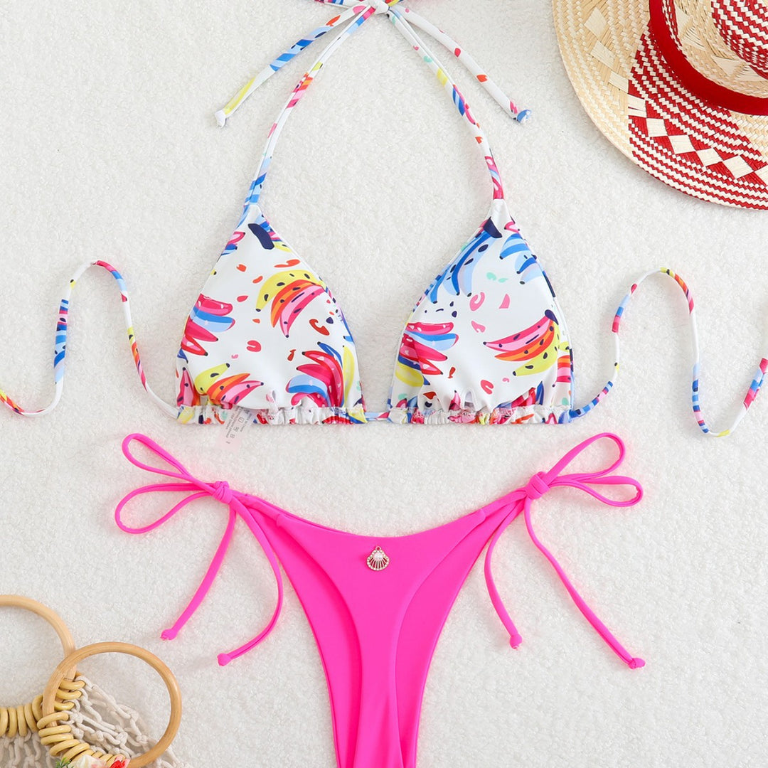 Damen Triangel-Bikini mit verspieltem Farbdesign und verstellbaren Bindebändern Drune