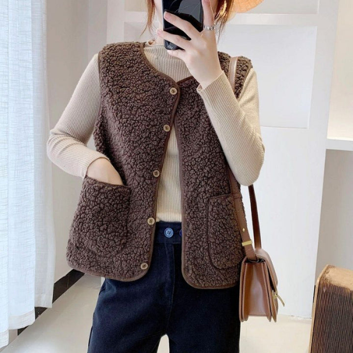 Damen Teddy-Fleeceweste mit praktischen Taschen und Knopfverschluss Drune