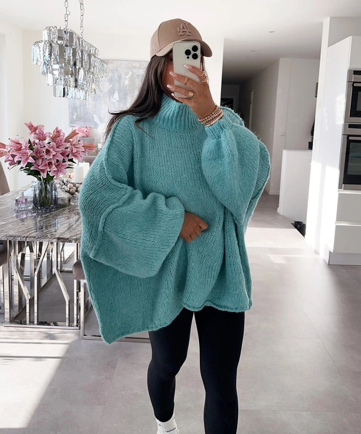 Damen lässiger Oversize Pullover mit hohen Ärmeln und unkonventionellem Schnitt Drune