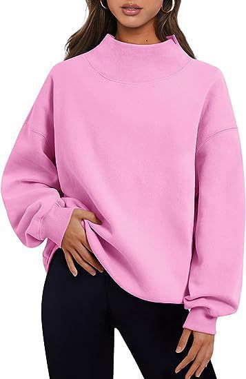 Damen lässiger Sweatpullover mit hohem Kragen und weiten Ärmeln Drune
