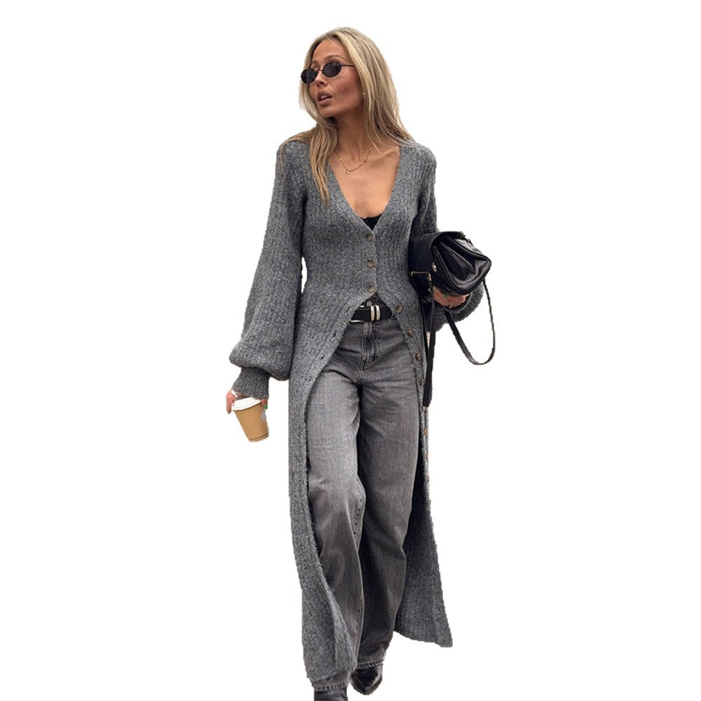 Damen Strickjacke mit langen Ärmeln und Knopfdetails Drune