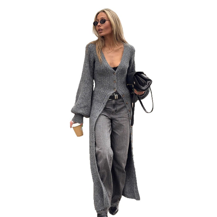 Damen Strickjacke mit langen Ärmeln und Knopfdetails Drune