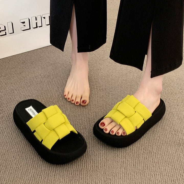Damen bequeme Platform-Pantoletten mit gekreuzten Riemen Drune