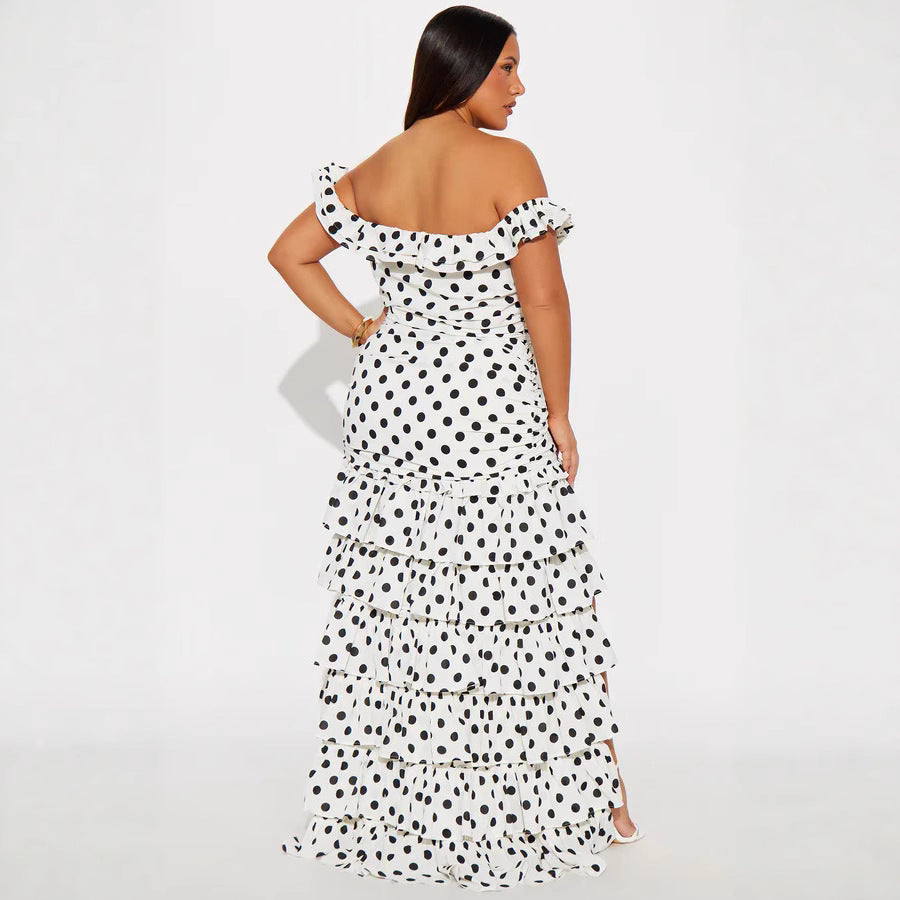 Damen Off-Shoulder Maxikleid mit Rüschen und aufregendem Schlitz Drune