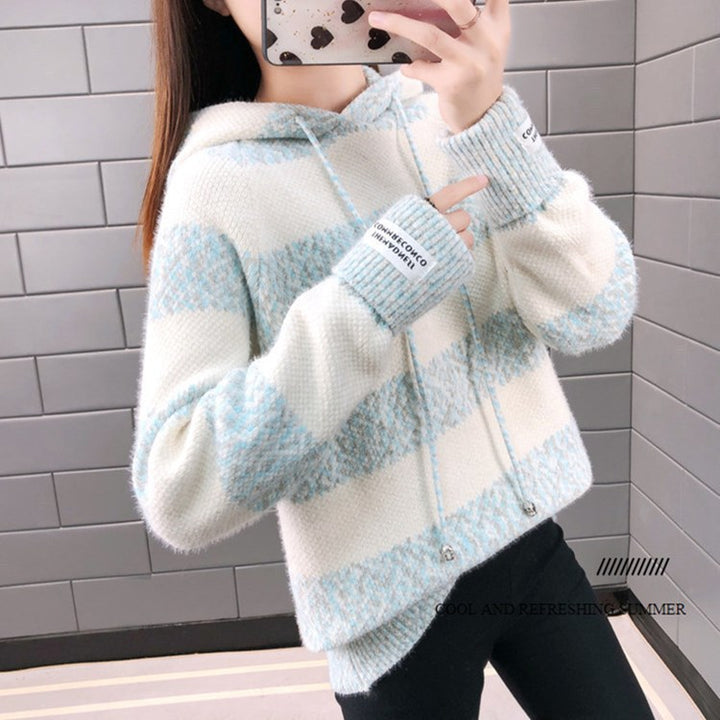 Damen Freizeit Hoodie mit strukturiertem Streifenmuster und Kordelzug Drune