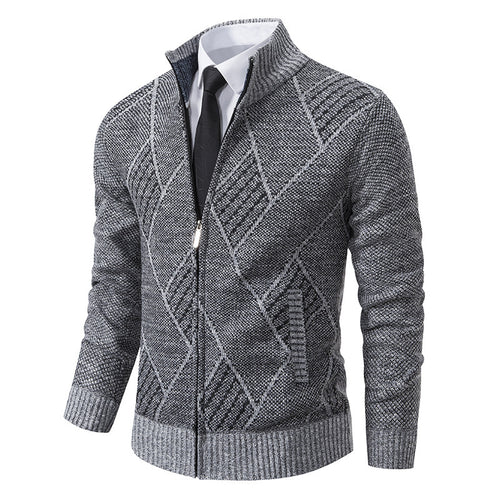 Herren modische Strickjacke mit hohem Kragen und stilvollem Zopfmuster Drune