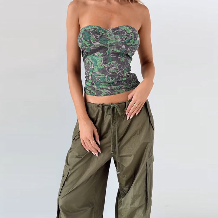 Damen schulterfreies Bustier-Top mit floralem Print und taillierter Silhouette Drune