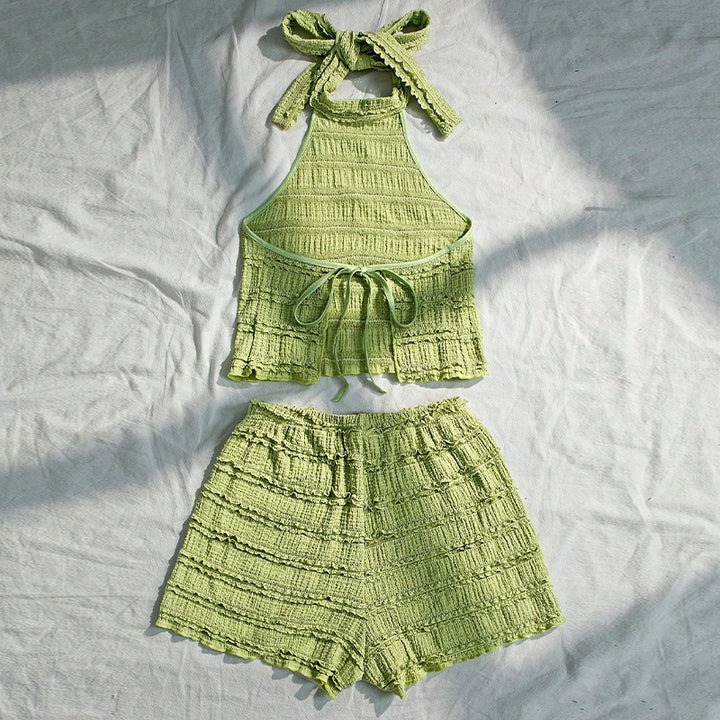 Damen luftiges Two-Piece Set aus strukturiertem Stoff Drune