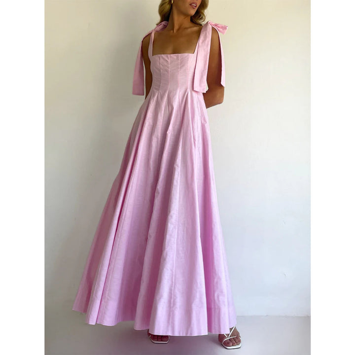 Damen Elegantes Maxikleid mit modernen Schulterbändern und fließendem Schnitt Drune