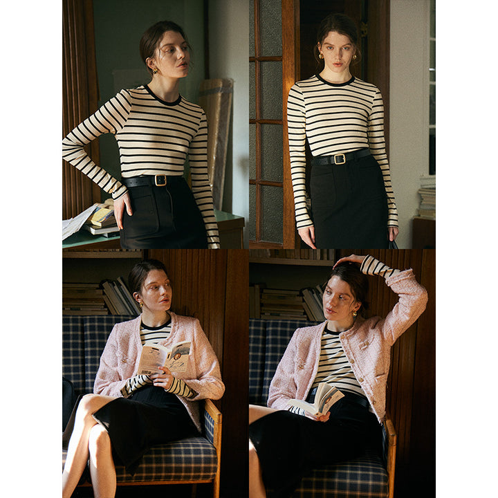 Damen Langarmshirt mit Streifenmuster Drune