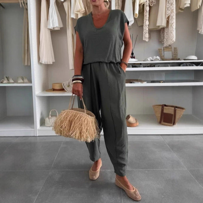 Damen lässiger Jumpsuit mit elastischem Bund und praktischen Taschen Drune