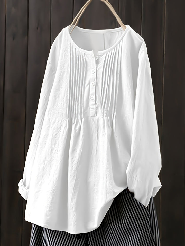 Damen Bluse mit Falten und Knopfleiste Drune