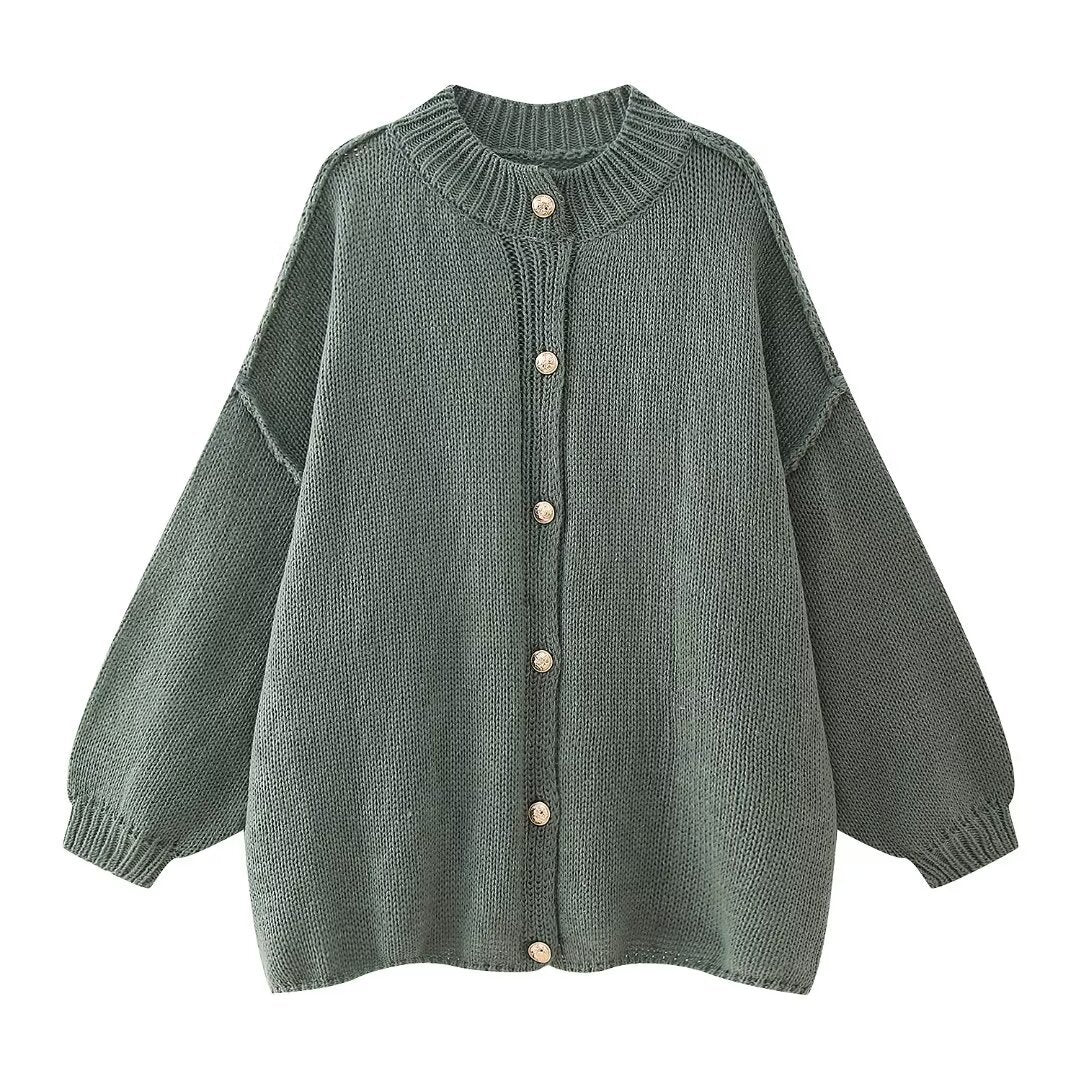 Damen oversized Strickjacke mit Knopf- und Rippdetails Drune