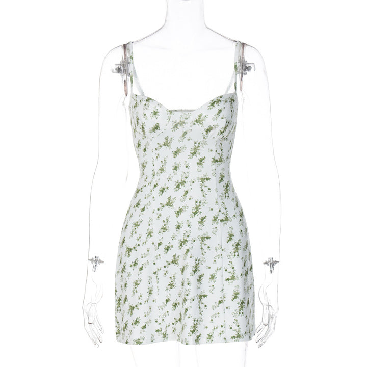 Damen Blumengesäumtes Minikleid mit verstellbaren Trägern und femininem Schnitt Drune