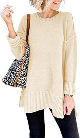 Damen lässiger Pullover mit asymmetrischem Saum und strukturiertem Rippdesign Drune