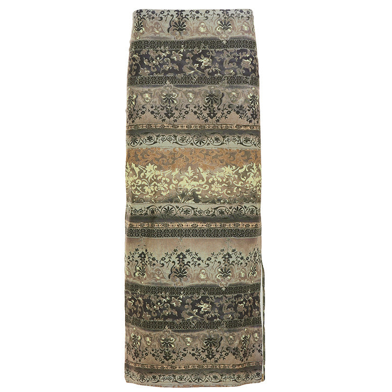 Damen Maxi-Rock mit floralen Mustern und eleganter Spitzenbordüre Drune