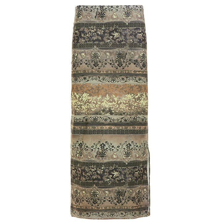 Damen Maxi-Rock mit floralen Mustern und eleganter Spitzenbordüre Drune