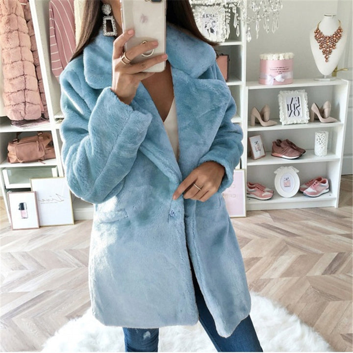 Damen kuscheliger Oversized-Baumwollmantel mit luxuriösem Fellimitat Drune