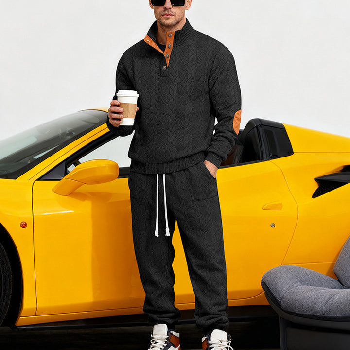 Herren Strick-Jogginganzug mit modischem Kragen und praktischen Taschen Drune