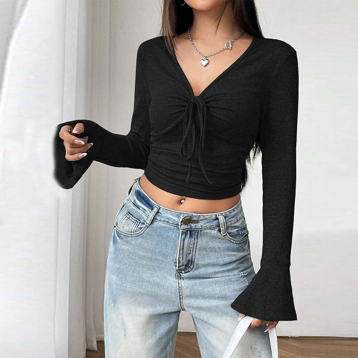 Damen Langarm-Crop-Top mit raffiniertem Knoten-Design Drune