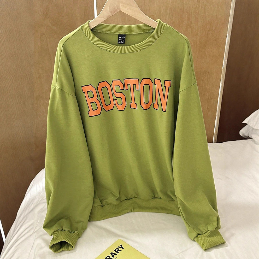 Damen lässiger Sweatshirt mit auffälligem Schriftzug Drune