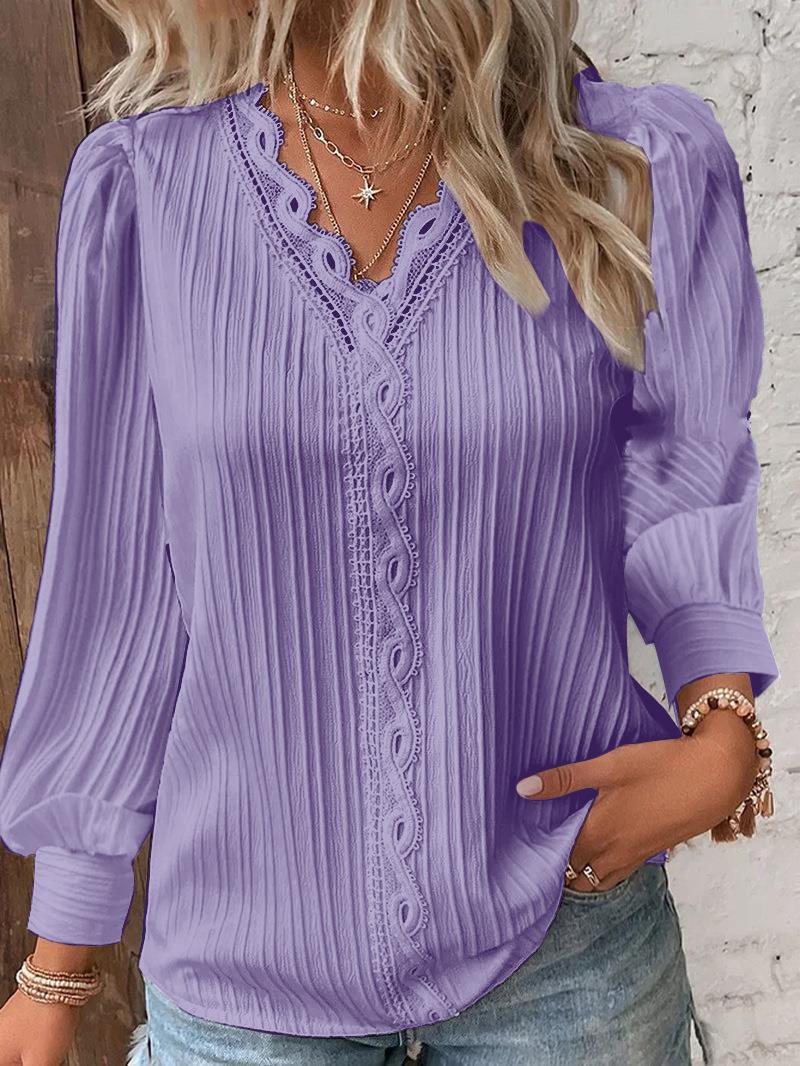 Damen Bluse mit raffiniertem Falten-Design und eleganten Spitzenakzenten Drune