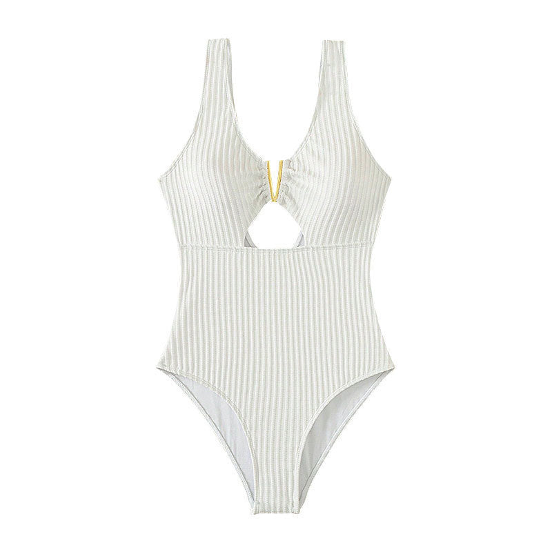 Damen Einteiler Badeanzug mit modernem Cut-Out-Design und strukturiertem Stoff Drune