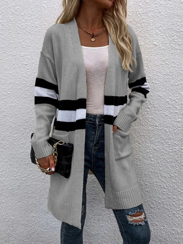 Damen Strickcardigan mit sportlichen Streifen und offenen Taschen Drune