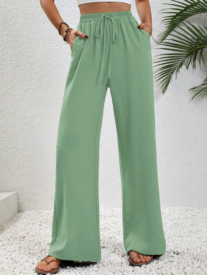 Damen lässige, breite Freizeithose mit elastischem Bund und seitlichen Taschen Drune