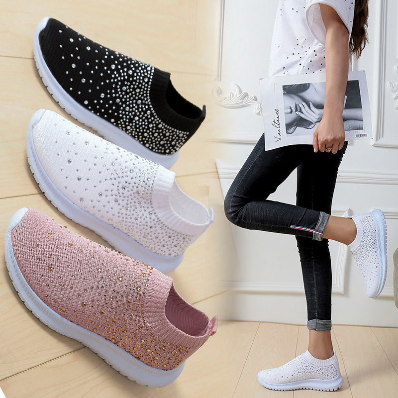 Damen Sneakers mit funkelnden Strass-Applikationen und elastischem Strick-Obermaterial Drune