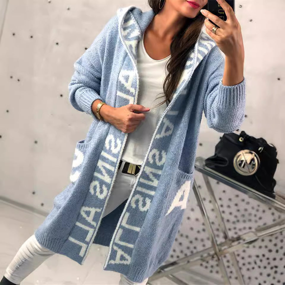 Damen Langarm-Strickcardigan mit Kapuze und praktischen Taschen Drune