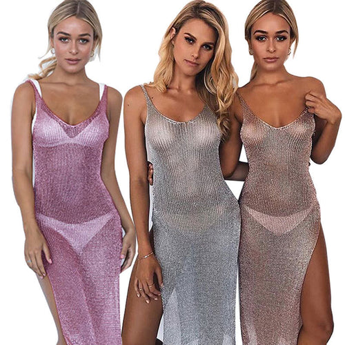Damen elegantes Strickkleid mit transparentem Design und feinen Trägern Drune