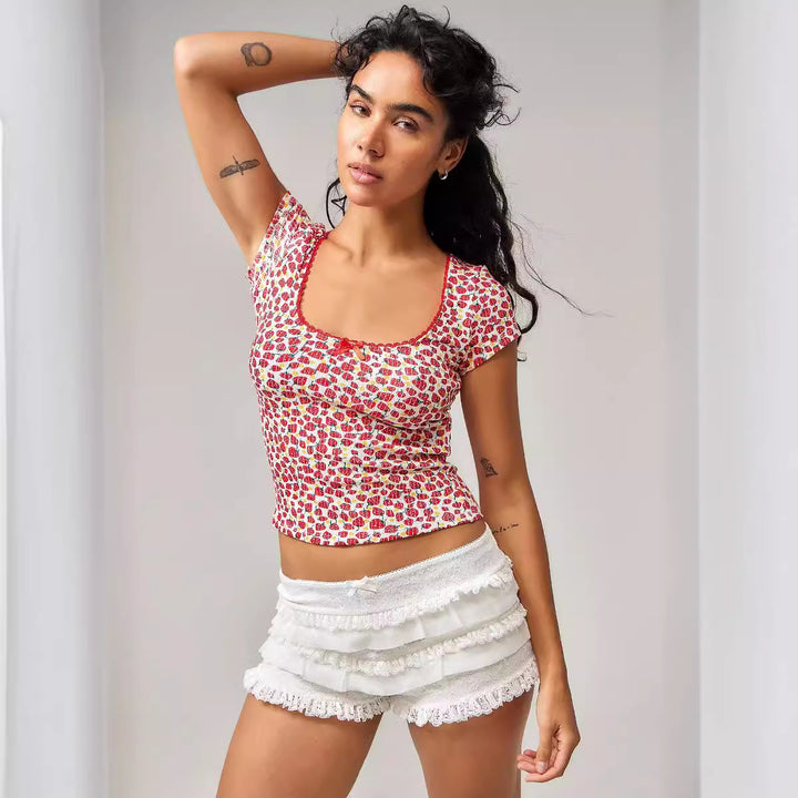 Damen Rüschen-Shorts mit elastischem Bund und verspieltem Design Drune