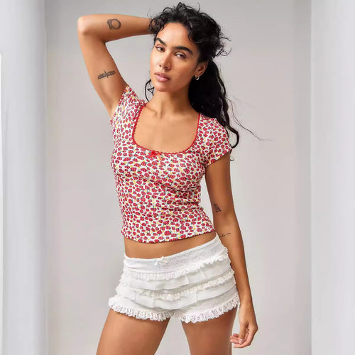 Damen Rüschen-Shorts mit elastischem Bund und verspieltem Design Drune