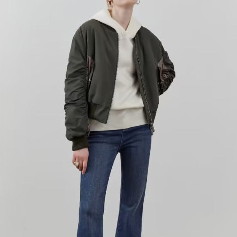 Damen modische Bomberjacke mit strukturiertem Design und praktischen Taschen Drune