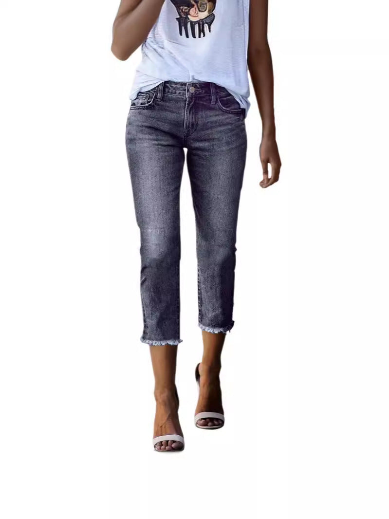 Damen zeitlose Jeans im modernen Schnitt mit cropped Bein Drune