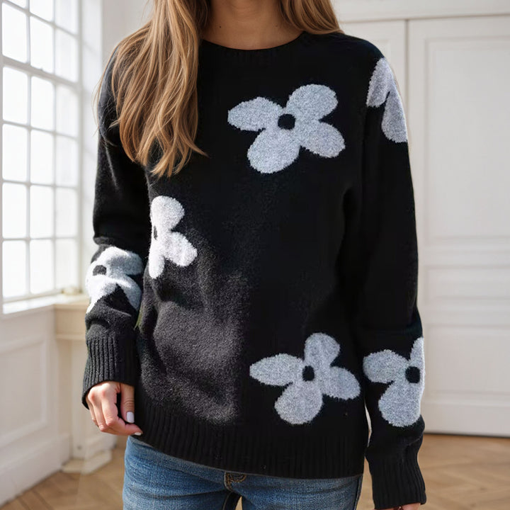 Damen Kuscheliger Strickpullover mit floralem Design Drune