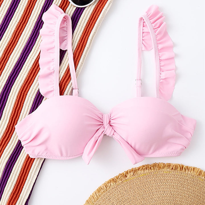 Damen Bikini-Oberteil mit gefransten Trägern und Knoten-Detail Drune