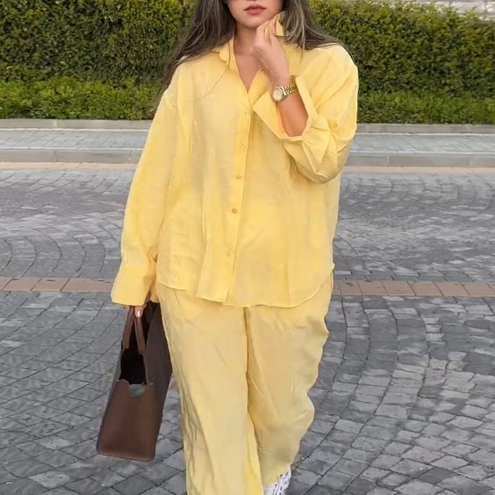 Damen luftige Loungewear-Kombination mit weitem Schnitt und langen Ärmeln Drune