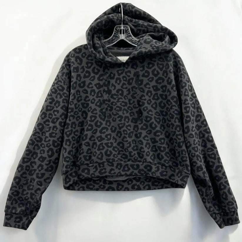 Frau Leopardenmuster Gemütlicher Hoodie Drune